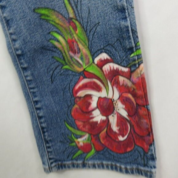 Levi 518  Hand Painted Roses Jeans Superflow Stretch 5 Juniors Wearable Art OOAK - Picture 4 of 12